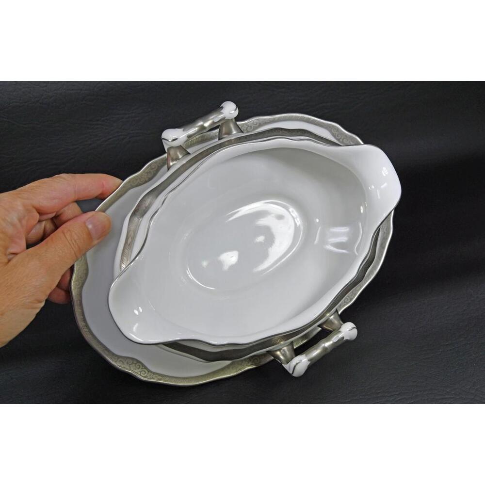 Vtg Franconia Krautheim Selb Bavaria Platina Gravy Boat Attached Service Plate - Picture 6 of 9